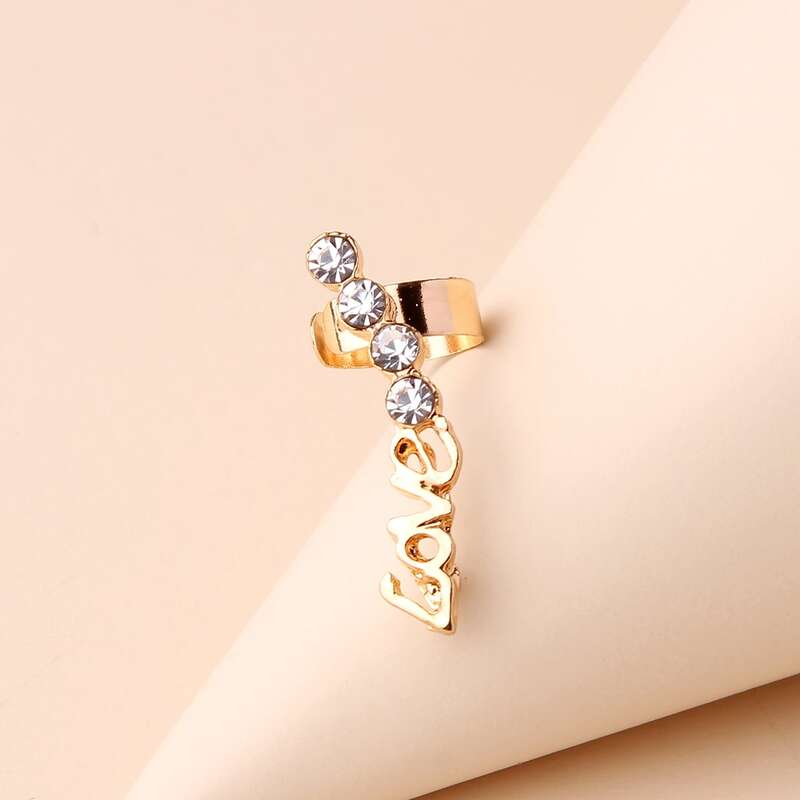 

1pc Rhinestone & Letter Decor Ear Cuff, Gold