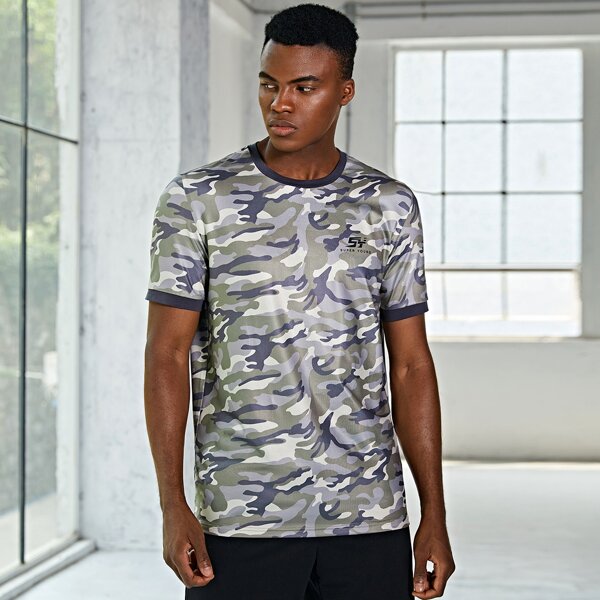 

Men Camo Contrast Binding Tee, Multicolor