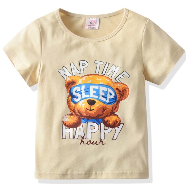 

Toddler Boys Cartoon Bear & Letter Graphic Tee, Apricot