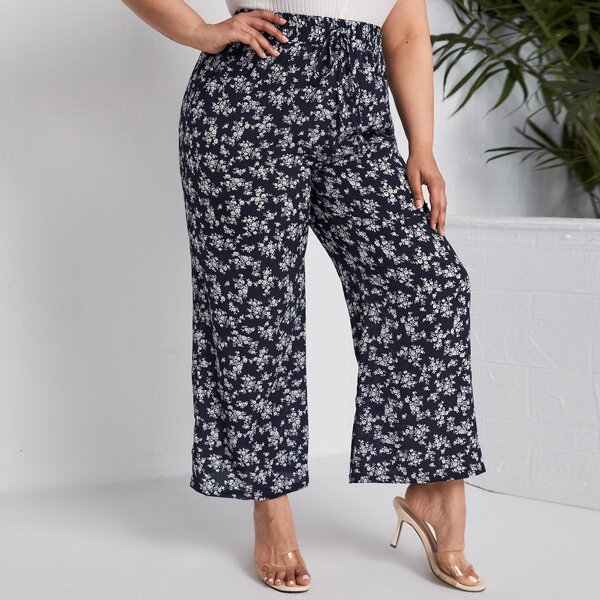 

Plus Ditsy Floral Print Wide Leg Pants, Multicolor