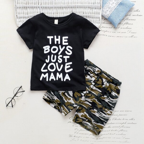 

Toddler Boys Slogan Graphic Tee With Camo Shorts, Multicolor