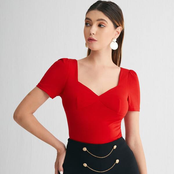 

Sweetheart Neck Slim Tee, Red