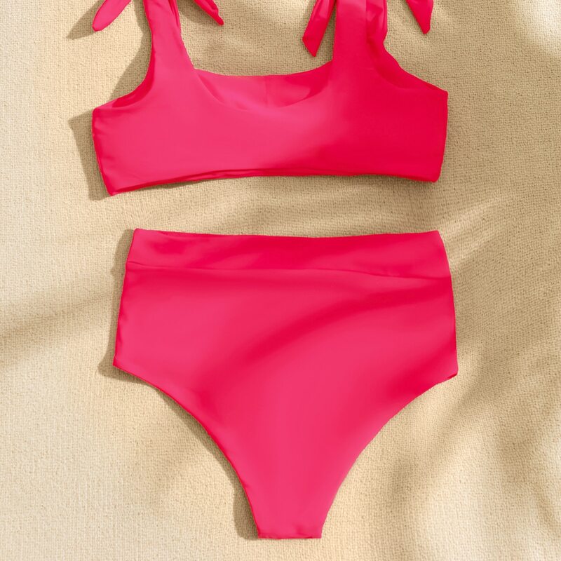

Knot Square Neck Bikini Swimsuit, Watermelon pink