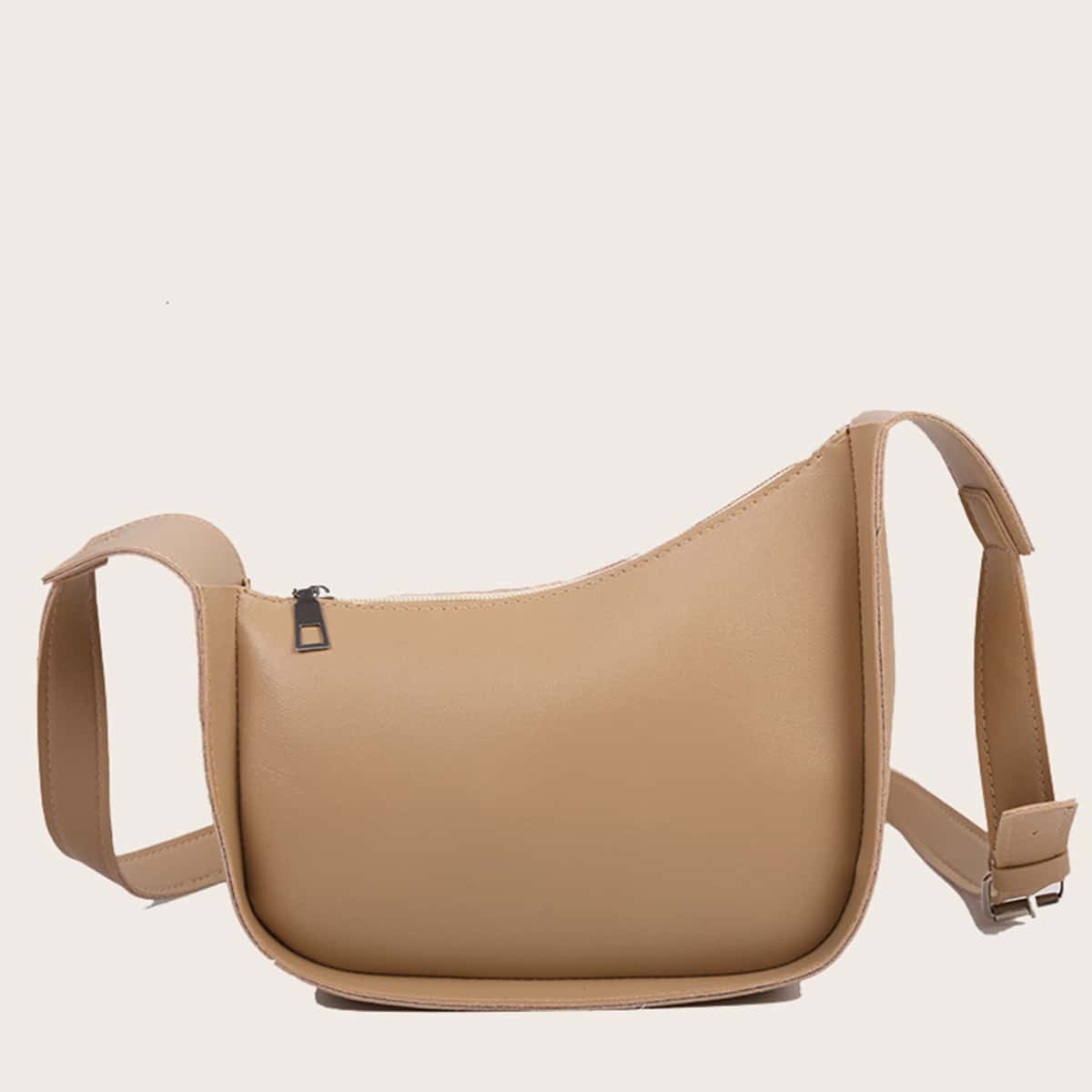 

Solid Zip Shoulder Bag, Khaki