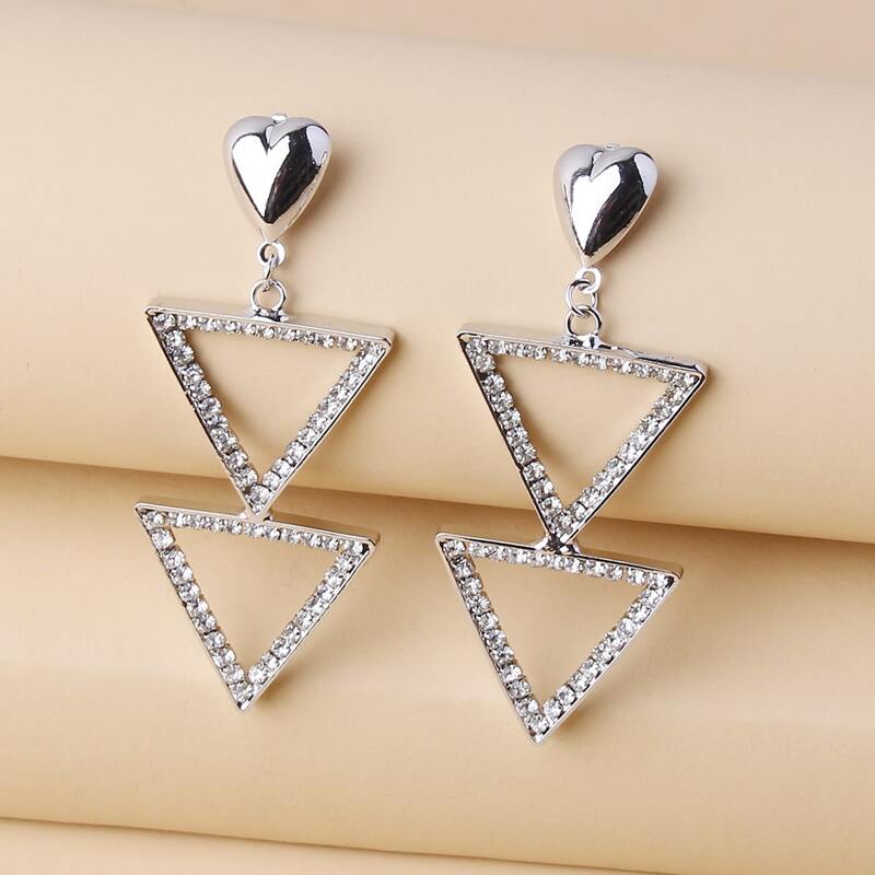 

1pair Geo Design Drop Earrings, Silver