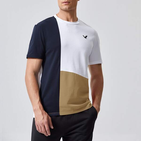 

Men Bird Print Colorblock Tee, Multicolor