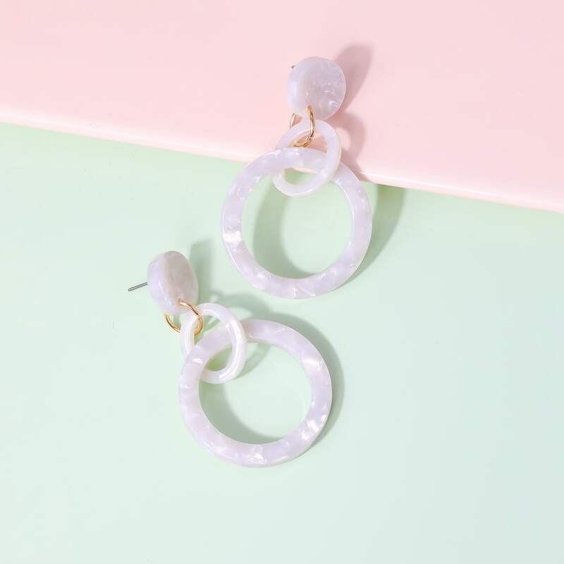 

1pair Round Design Drop Earrings, White