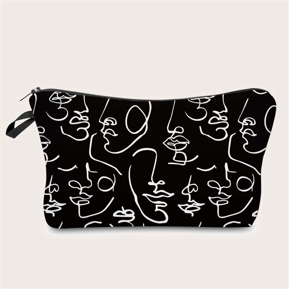 

Abstract Art Zipper Makeup Bag, Black and white