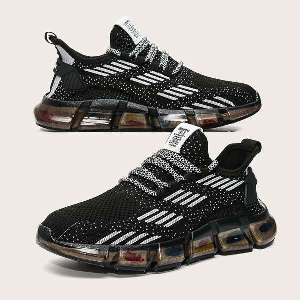 

Men Striped Lace Up Decor Sneakers, Black