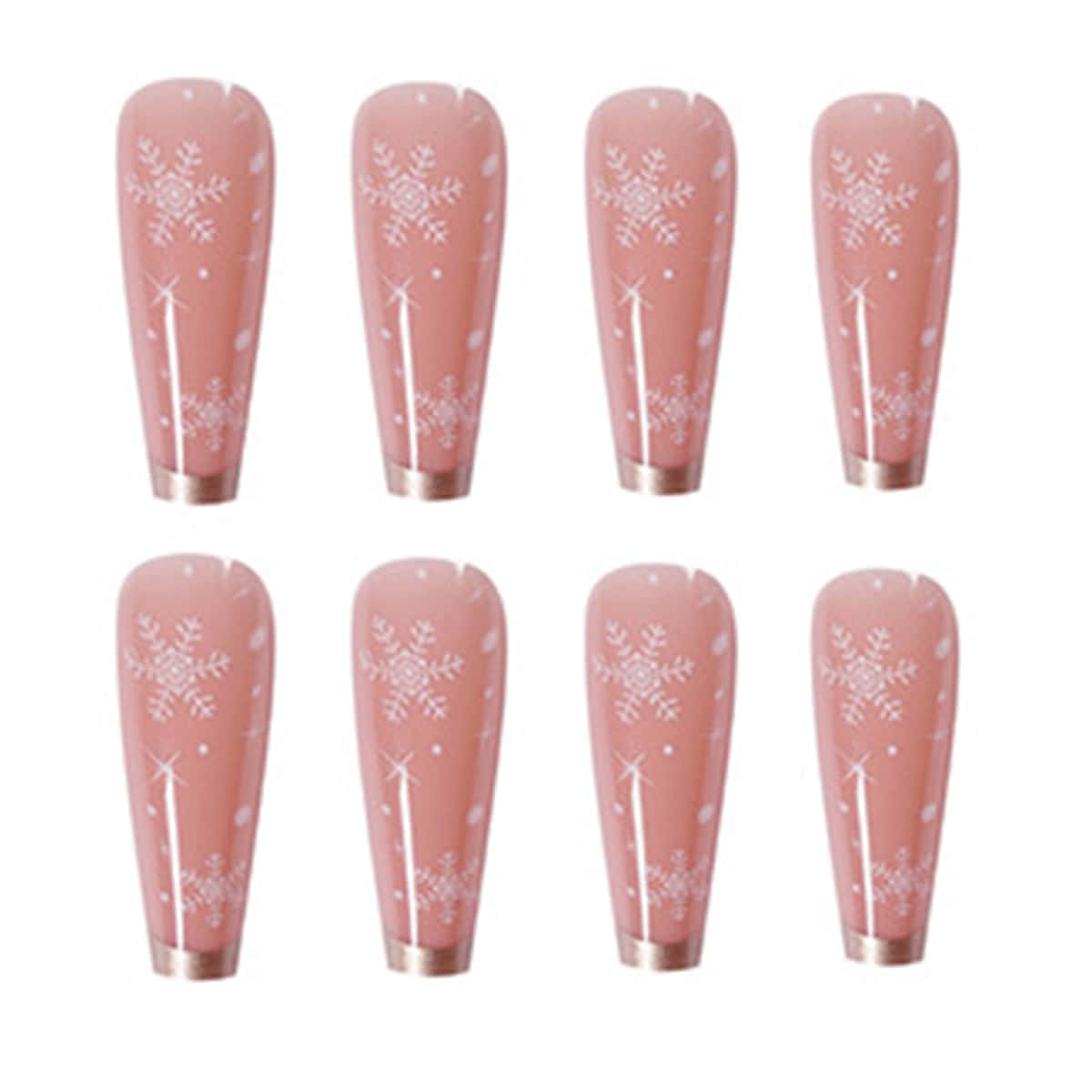 

24pcs Snowflake Print Fake Nail, Apricot