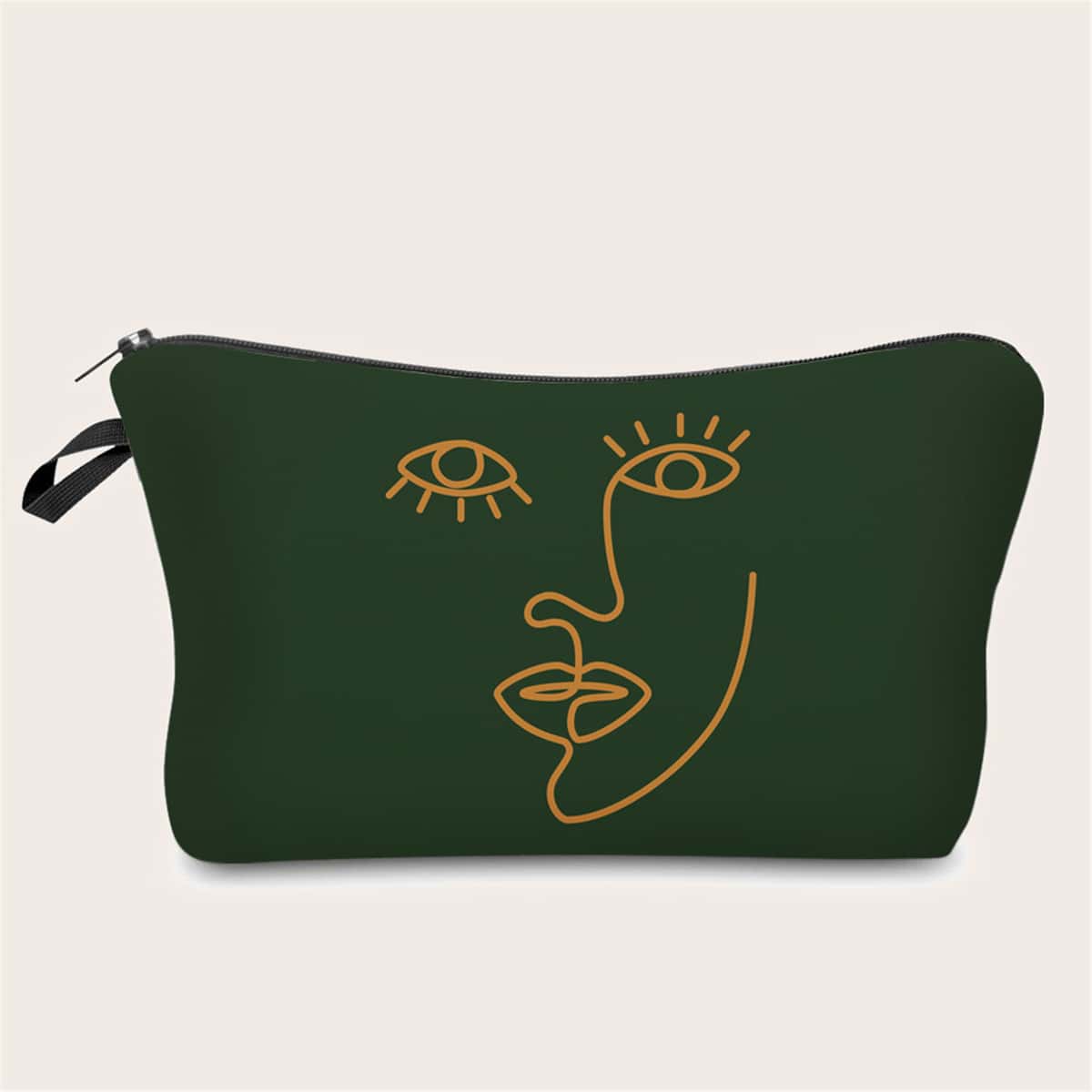 

Line Art Zipper Makeup Bag, Dark green