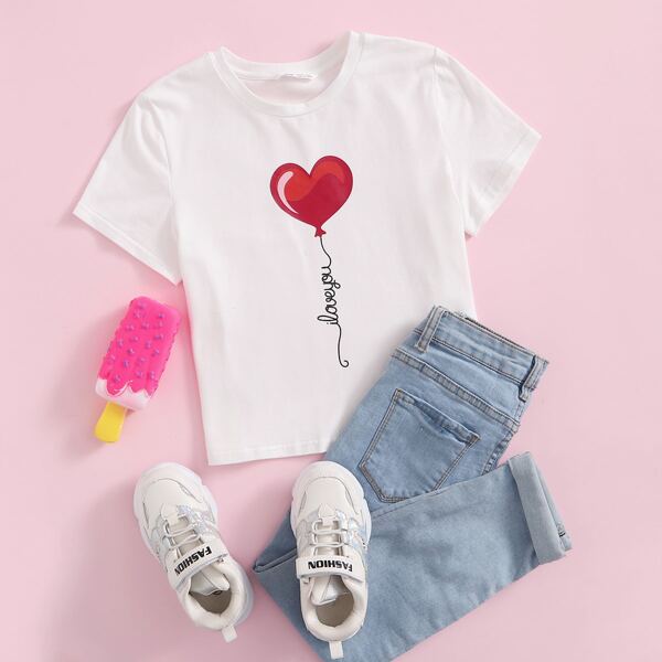 

Girls Balloon Print Tee, White