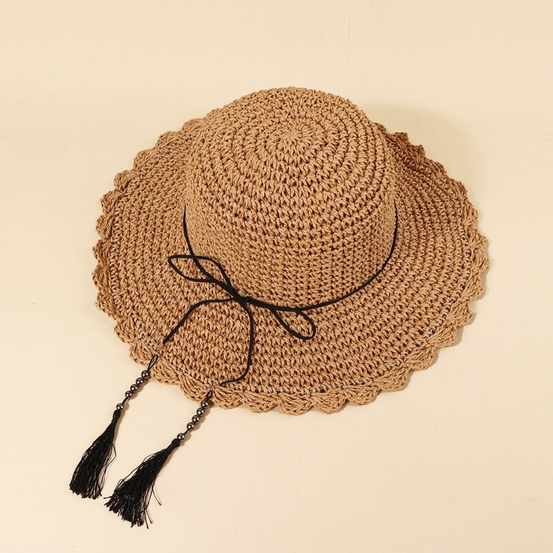 

Tassel Decor Straw Hat, Brown