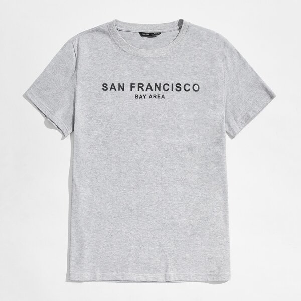 

Men Letter Graphic Round Neck Tee, Light grey