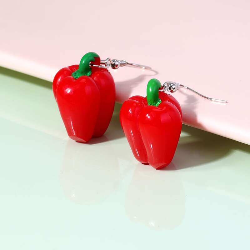 

1pair Chili Design Drop Earrings, Red