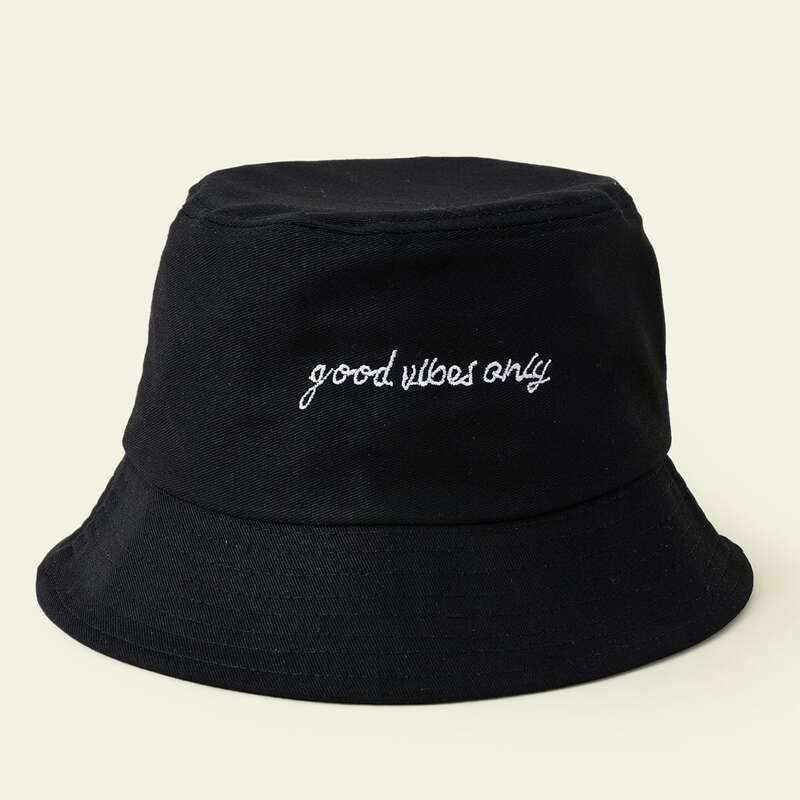 

Letter Embroidery Bucket Hat, Black