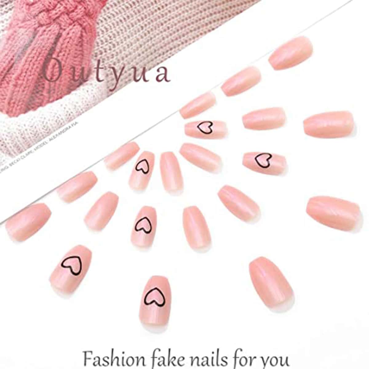 

24pcs Heart Pattern Fake Nail, Pink