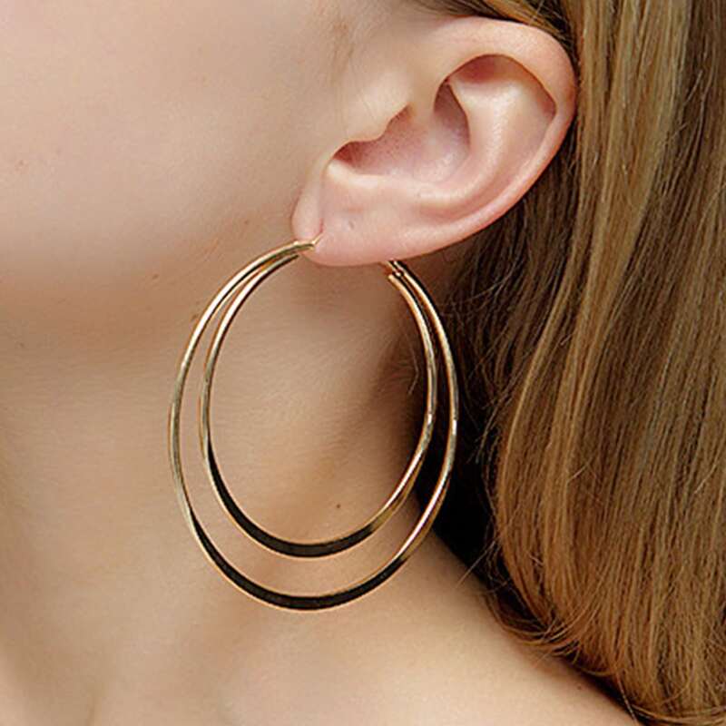 

1pair Round Hoop Earrings, Gold