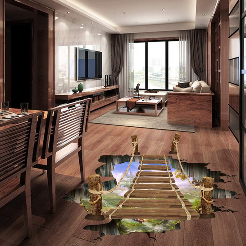 

1pc 3D Suspension Bridge Floor Sticker, Brown
