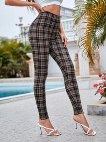 SHEIN Essnce High Waist Plaid Leggings - Multicolor - View 1
