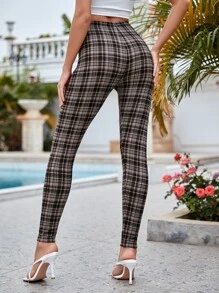 SHEIN Essnce High Waist Plaid Leggings - Multicolor - View 2