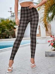 SHEIN Essnce High Waist Plaid Leggings - Multicolor - View 3