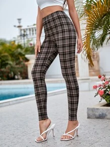 SHEIN Essnce High Waist Plaid Leggings - Multicolor - View 4
