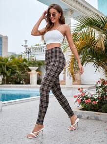 SHEIN Essnce High Waist Plaid Leggings - Multicolor - View 5