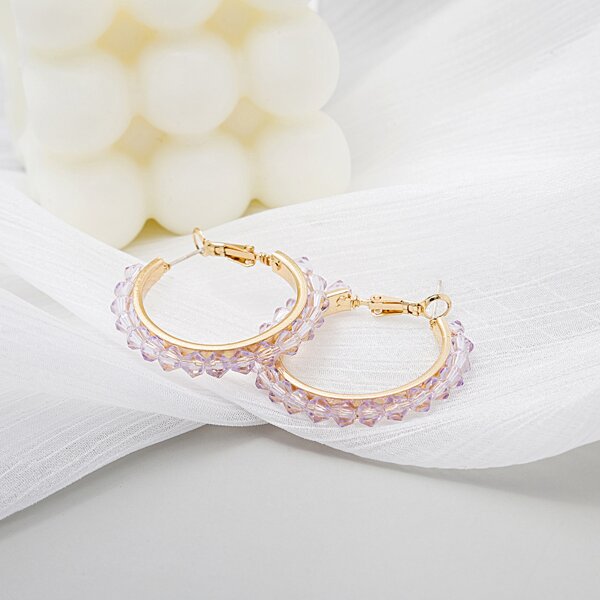 

Crystal Beaded Hoop Earrings, Purple