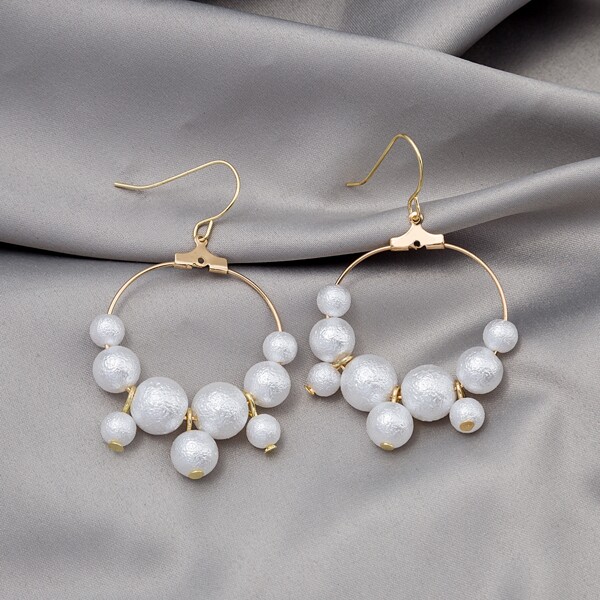 

Faux Pearl Design Drop Earrings, White