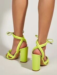 Neon Lime Chunky Heeled Sandals