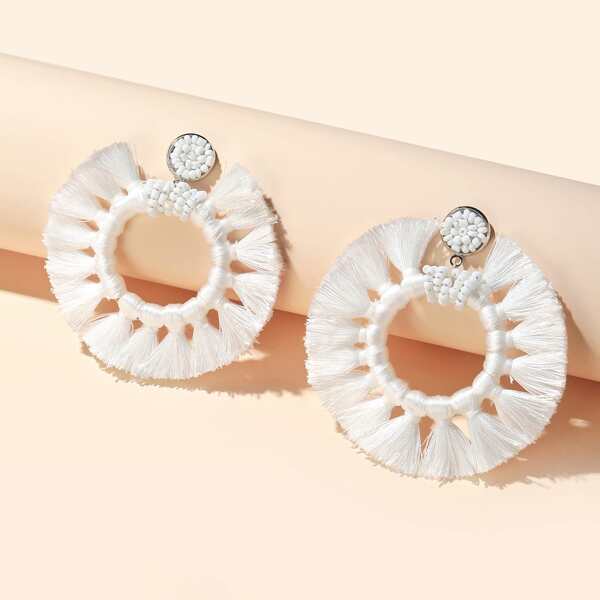 

Tassel Design Drop Earrings, White