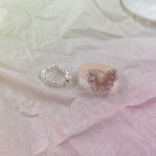 

2pcs Faux Pearl Detail Ring, Multicolor