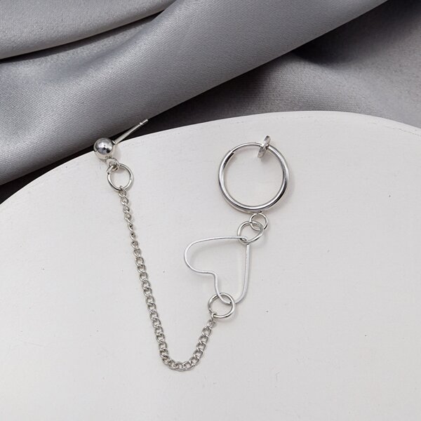 

1pc Heart Decor Earring, Silver