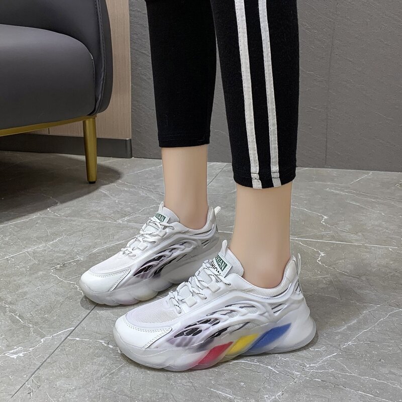 

Colorblock Lace-up Chunky Sneakers, White