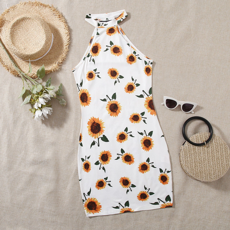 

Sunflower Print Bodycon Dress, White