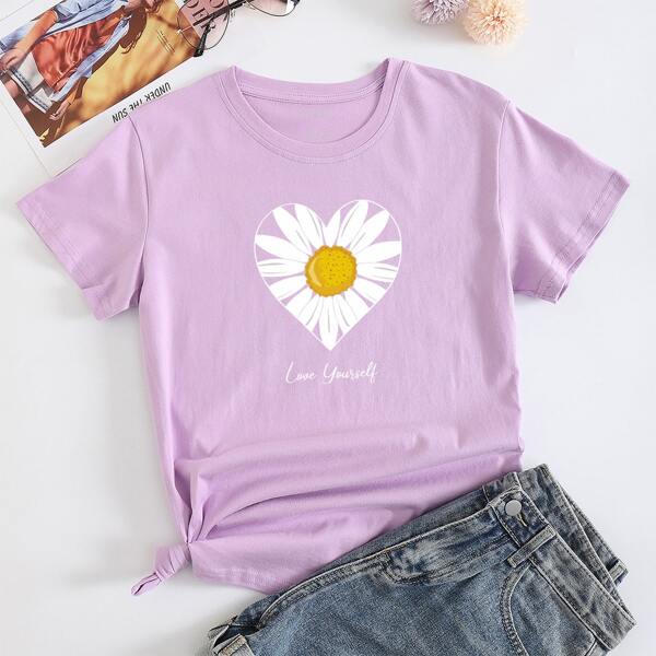 

Daisy And Slogan Graphic Tee, Lilac purple