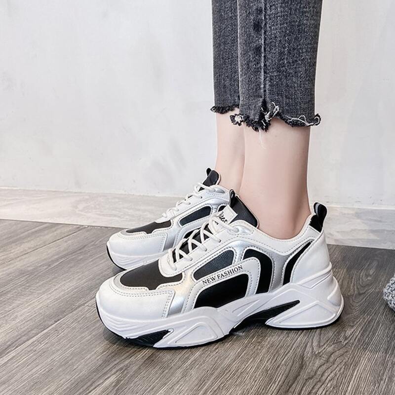 

Colorblock Lace-up Chunky Sneakers, Black and white