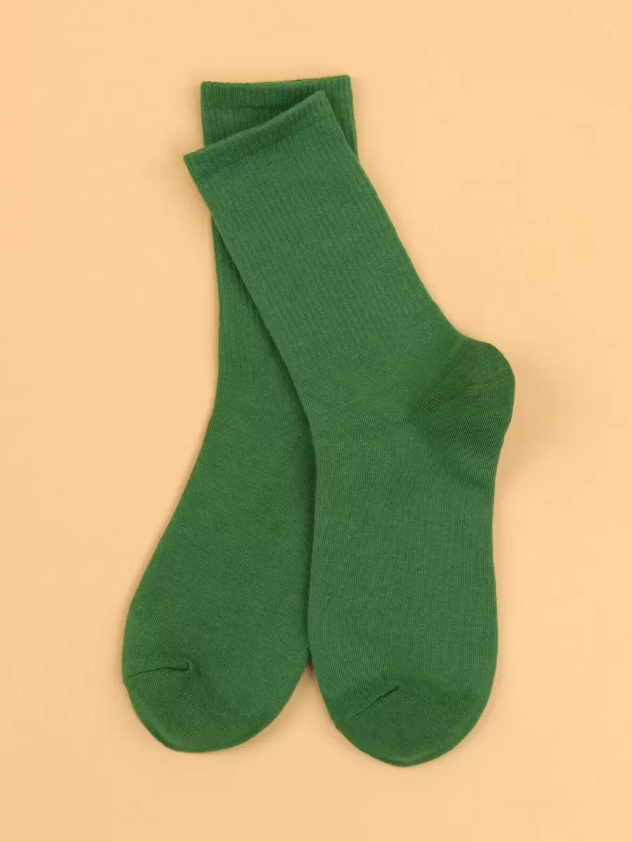 Solid Crew Socks, Fall - Green - View 1