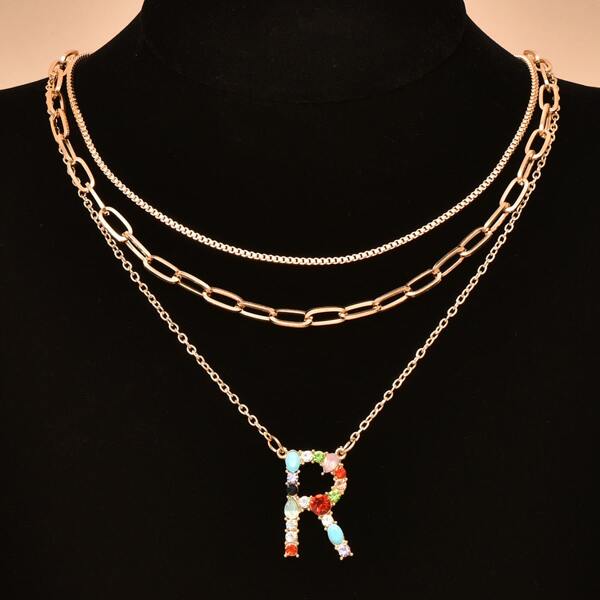 

3pcs Letter Pendant Necklace, Gold