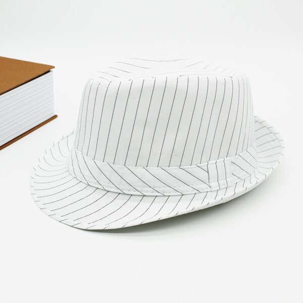 

Men Striped Fedora Hat, White