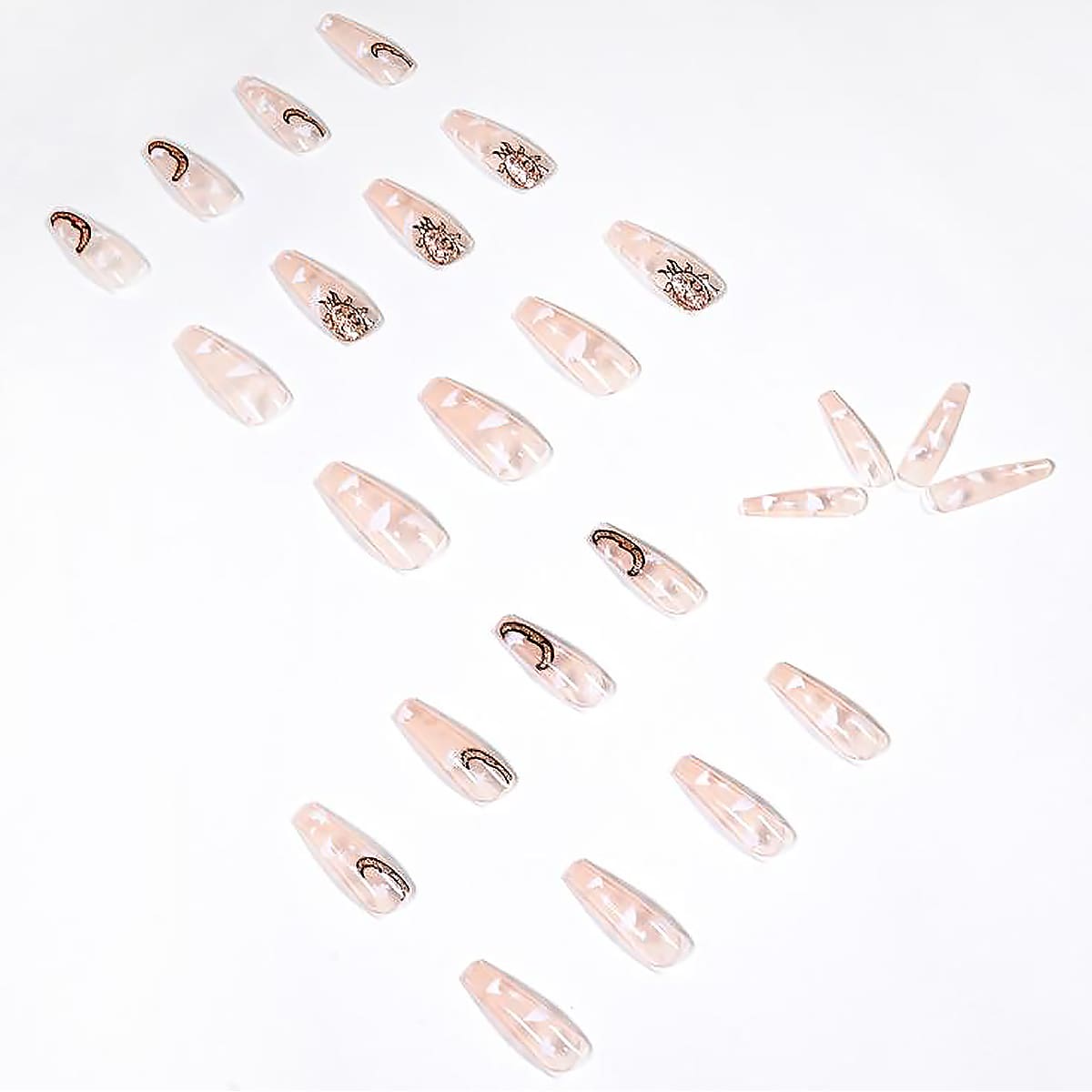 

24pcs Sun & Moon Graphic Fake Nail, Multicolor