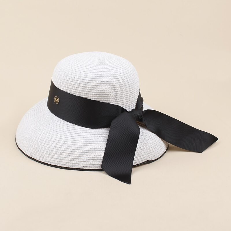 

Ribbon Decor Straw Hat, White