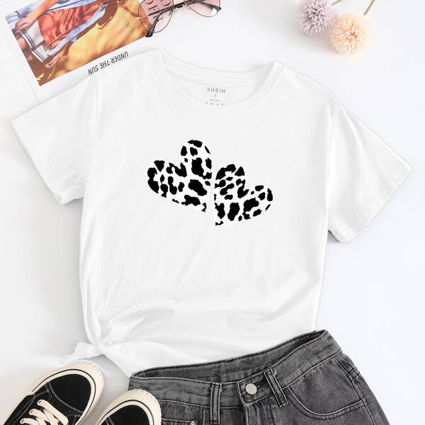 

Heart Print Short Sleeve Tee, White