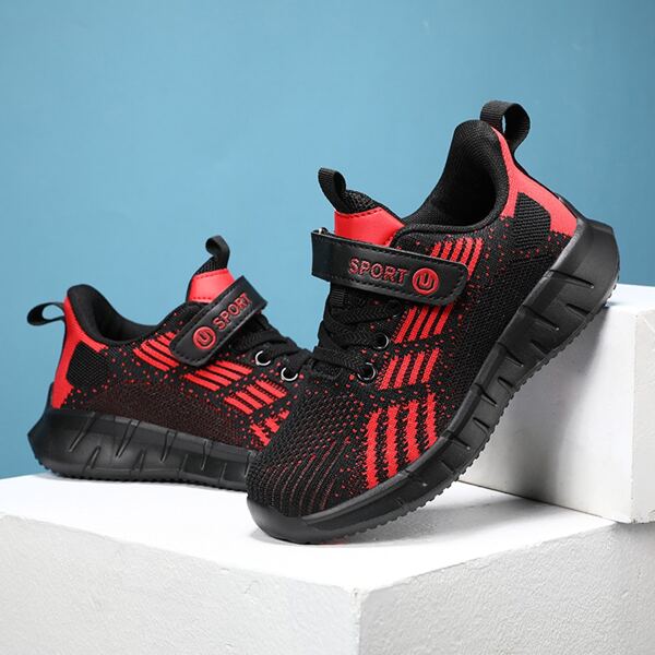 

Girls Striped Knit Sneakers, Red