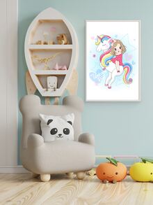 Unicorn Print Kids Unframed Painting - White - View 1