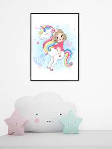 Unicorn Print Kids Unframed Painting - White - View 3