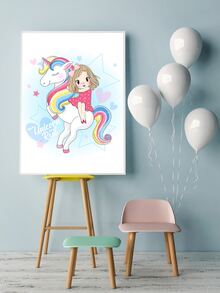 Unicorn Print Kids Unframed Painting - White - View 4
