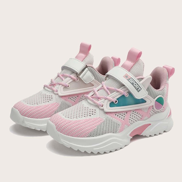 

Girls Velcro Strap Knit Sneakers, Pink