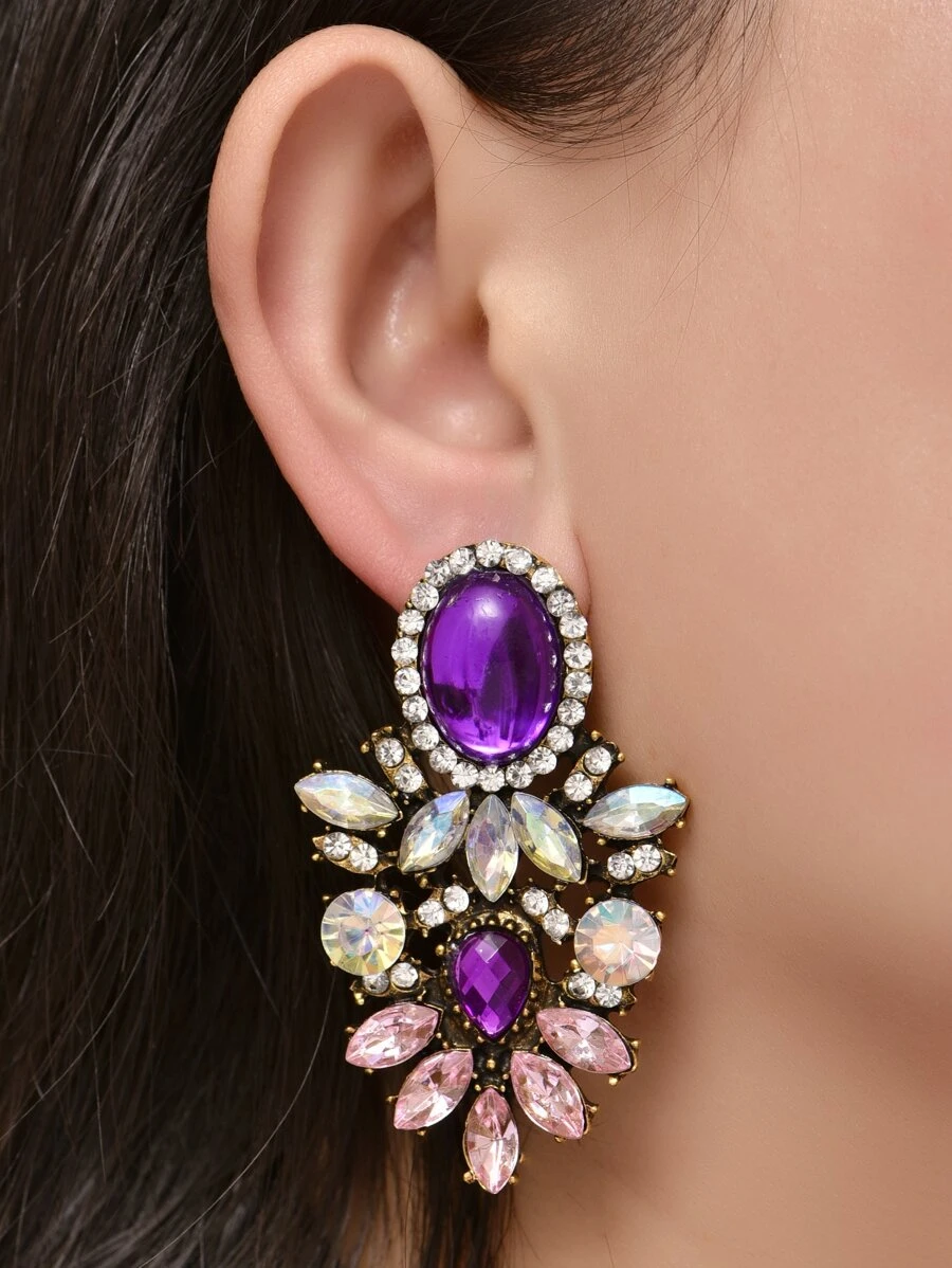 水鑽裝飾耳環 - 紫色 - 查看 1